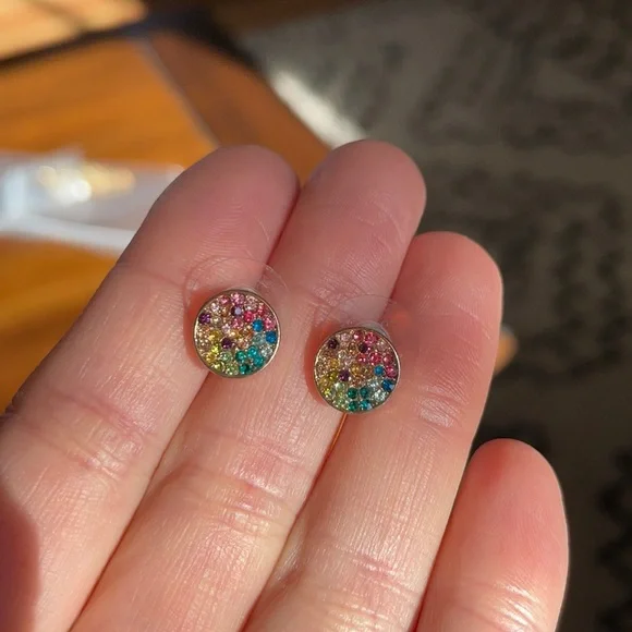 Rainbow multi stone circle earrings - Picture 3 of 5